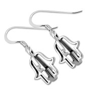 3D Hand Of Fatima Hamsa Sterling Silver Dangle Drop Hook Earrings, ep176